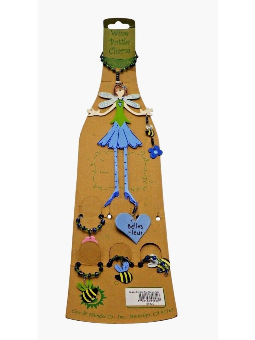 Whimsical Wooden Fairy Wine Bottle Charm Set Bee Flower Wine Glass Markers - Picture 3 of 6